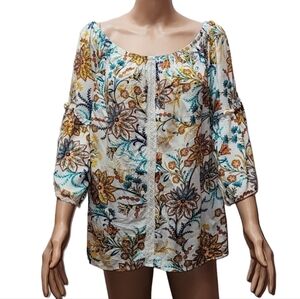 St. John's Bay Women White/Ivory 3/4 Sleeve Floral Blouse Plus Size XXL  Viscose